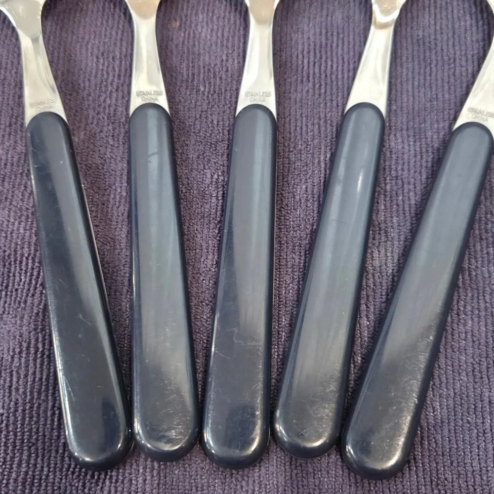 Pfaltzgraff Atalya Stainless Tablespoons Colbalt/Cream Geometric Set/5 Vintage